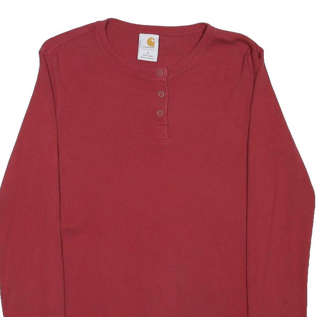CARHARTT Womens Red Plain Cotton Jumper Crew Neck Rib Knit Size S Lightweight