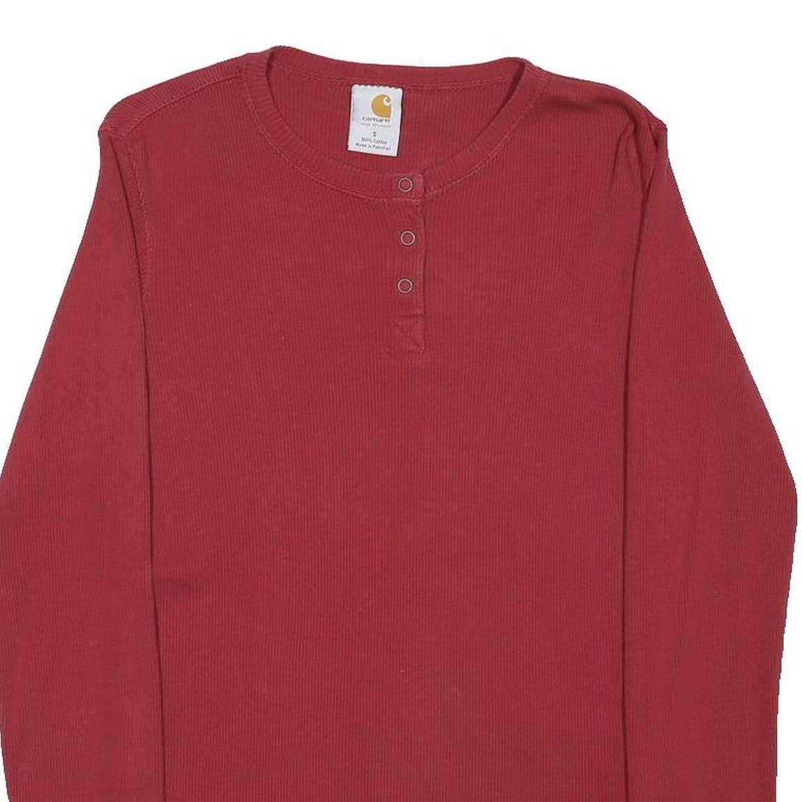 CARHARTT Womens Red Plain Cotton Jumper Crew Neck Rib Knit Size S Lightweight