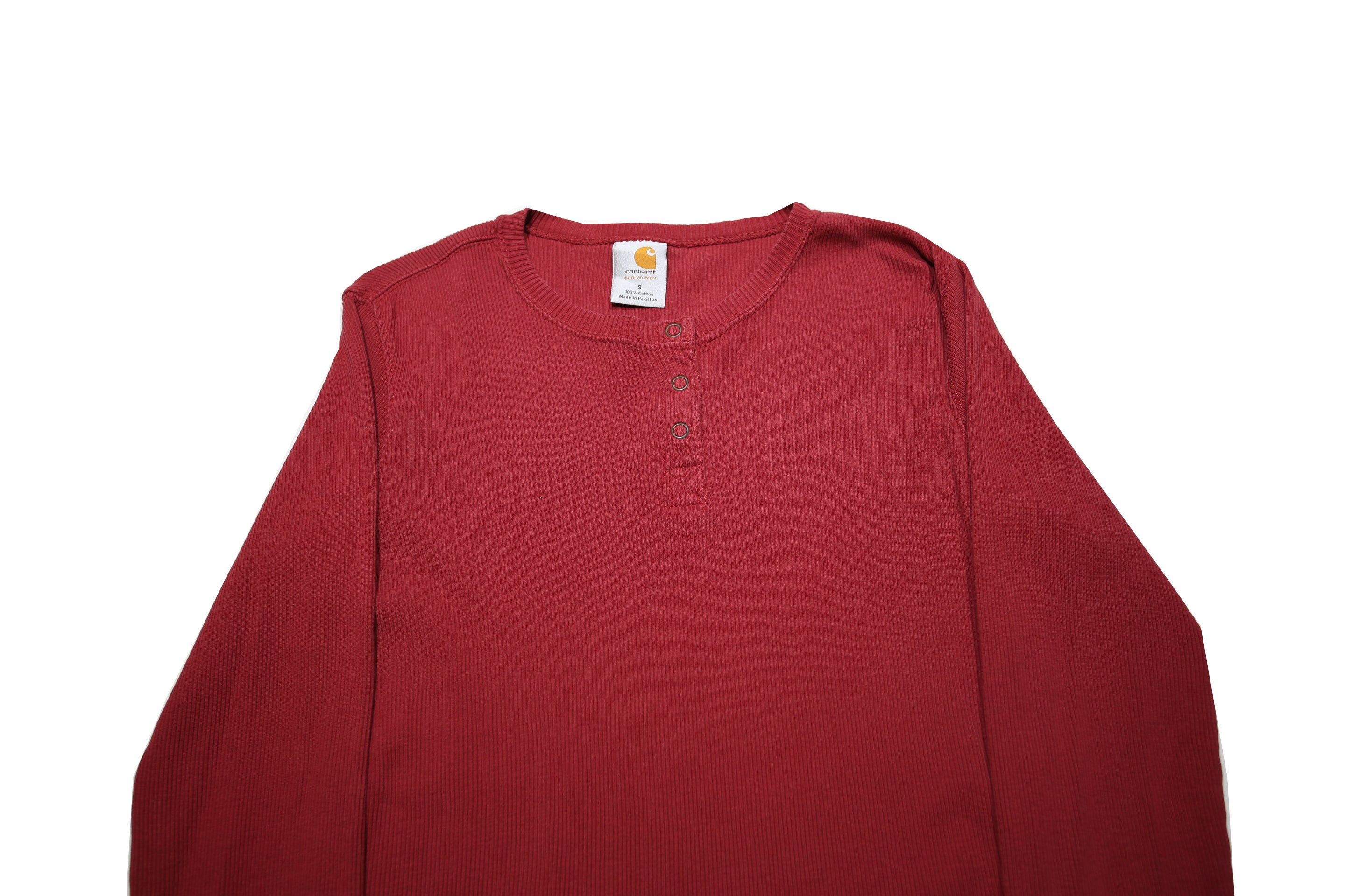CARHARTT Womens Red Plain Cotton Jumper Crew Neck Rib Knit Size S Lightweight