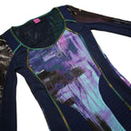 SAVE THE QUEEN Womens Blue Printed Long Sleeve V-Neck Top M Artistic