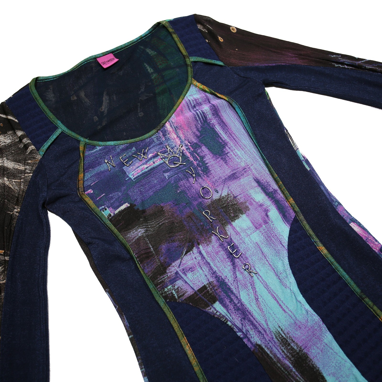 SAVE THE QUEEN Womens Blue Printed Long Sleeve V-Neck Top M Artistic