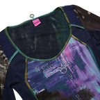 SAVE THE QUEEN Womens Blue Printed Long Sleeve V-Neck Top M Artistic