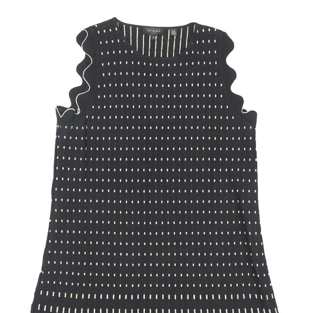 TED BAKER Womens Black & Cream Sleeveless Day Dress Polyester Blend M Ruffle