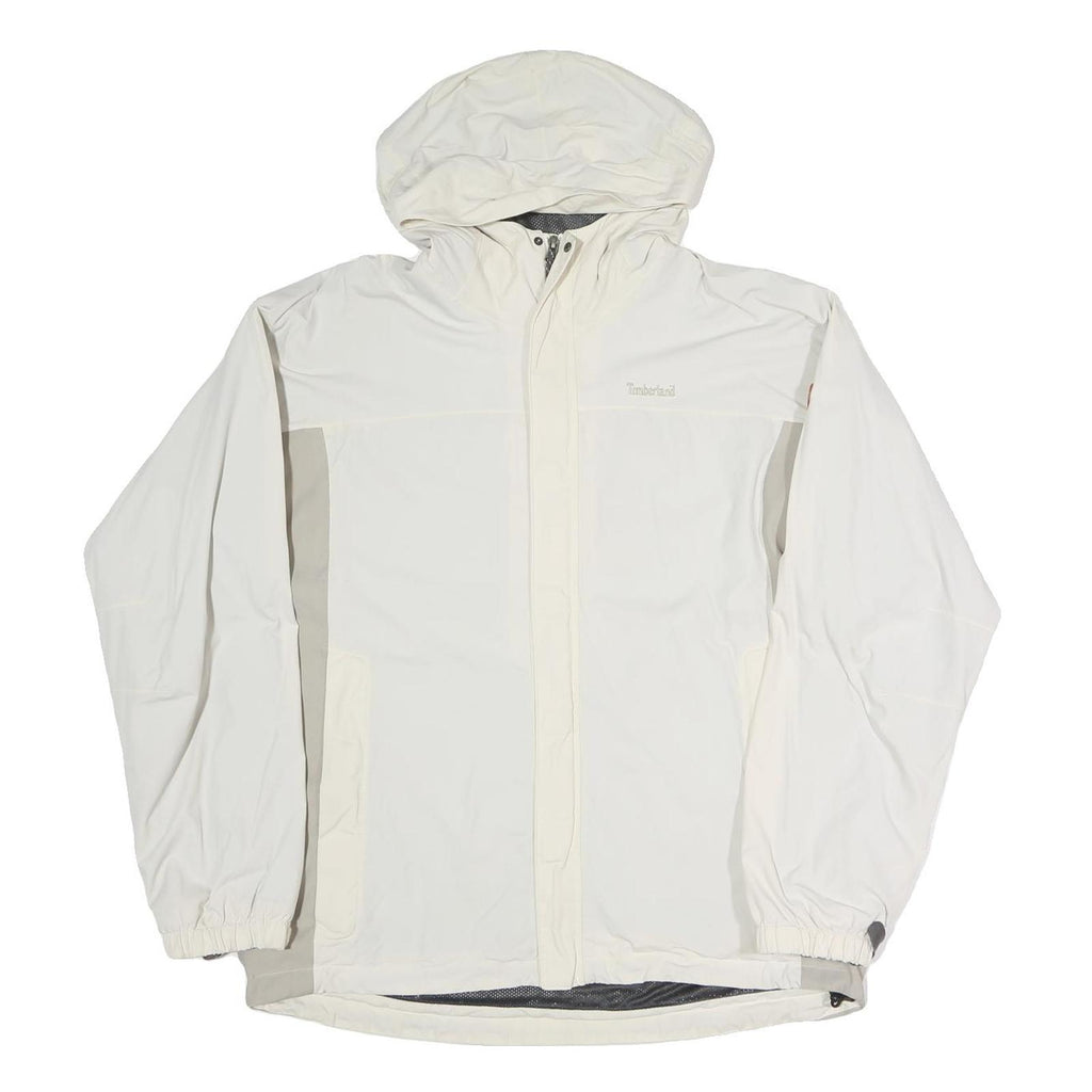 TIMBERLAND Mens White & Light Grey Zip Jacket L Polyester Blend Outdoor Hooded