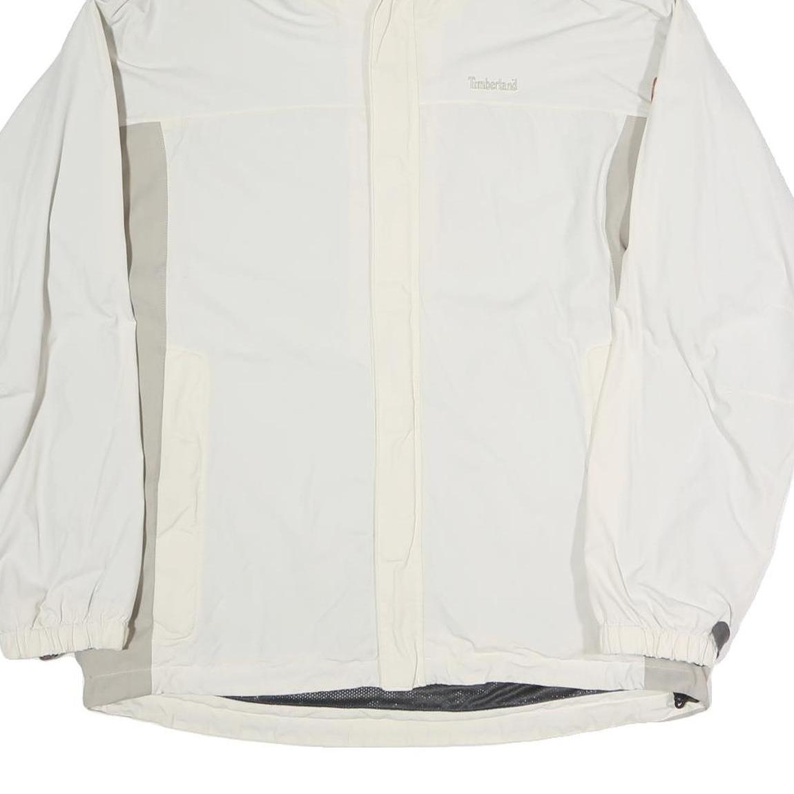 TIMBERLAND Mens White & Light Grey Zip Jacket L Polyester Blend Outdoor Hooded