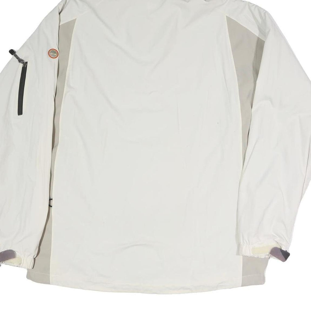 TIMBERLAND Mens White & Light Grey Zip Jacket L Polyester Blend Outdoor Hooded