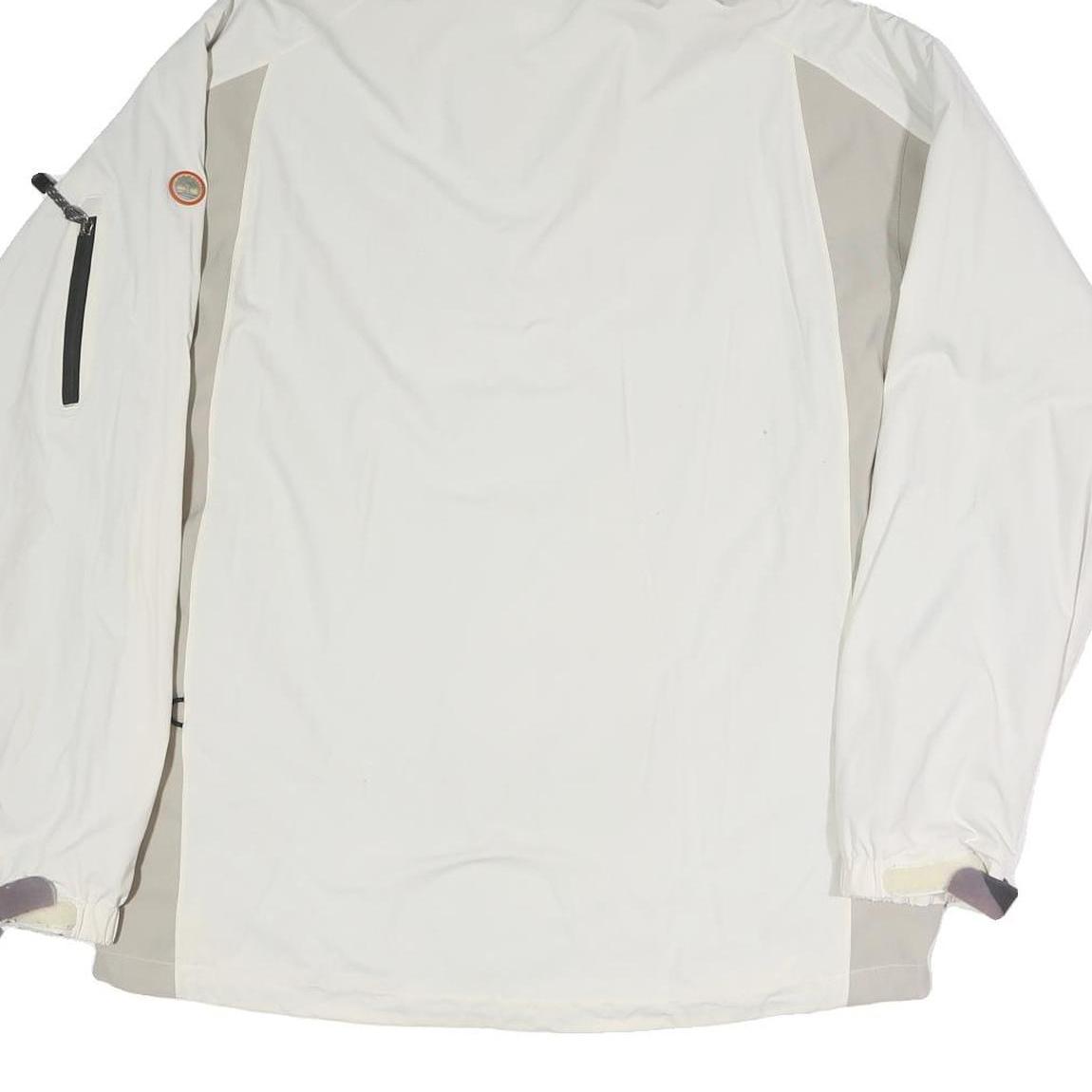 TIMBERLAND Mens White & Light Grey Zip Jacket L Polyester Blend Outdoor Hooded