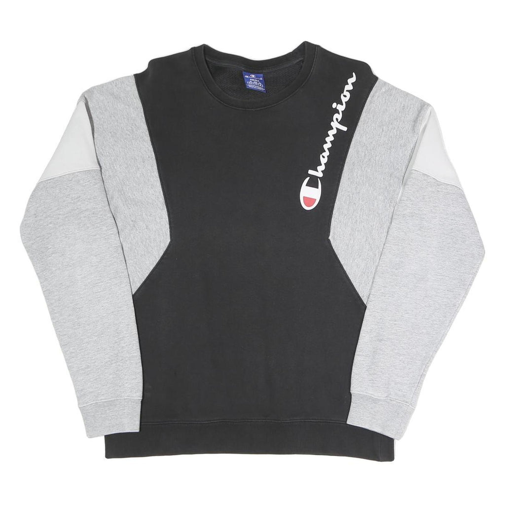 CHAMPION Mens Black & Grey Crew Neck S Cotton Blend Sweatshirt Logo Script