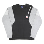 CHAMPION Mens Black & Grey Crew Neck S Cotton Blend Sweatshirt Logo Script