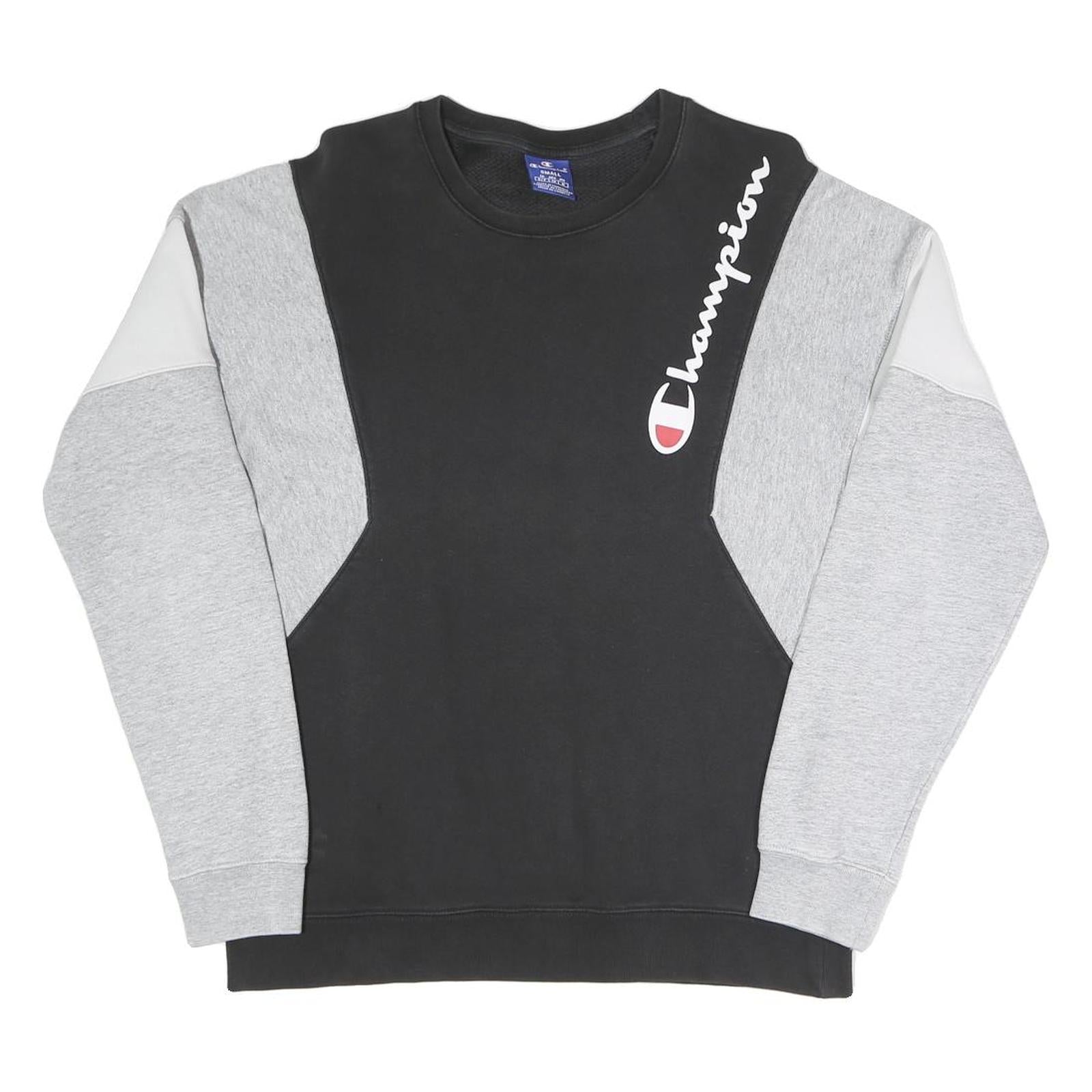 CHAMPION Mens Black & Grey Crew Neck S Cotton Blend Sweatshirt Logo Script