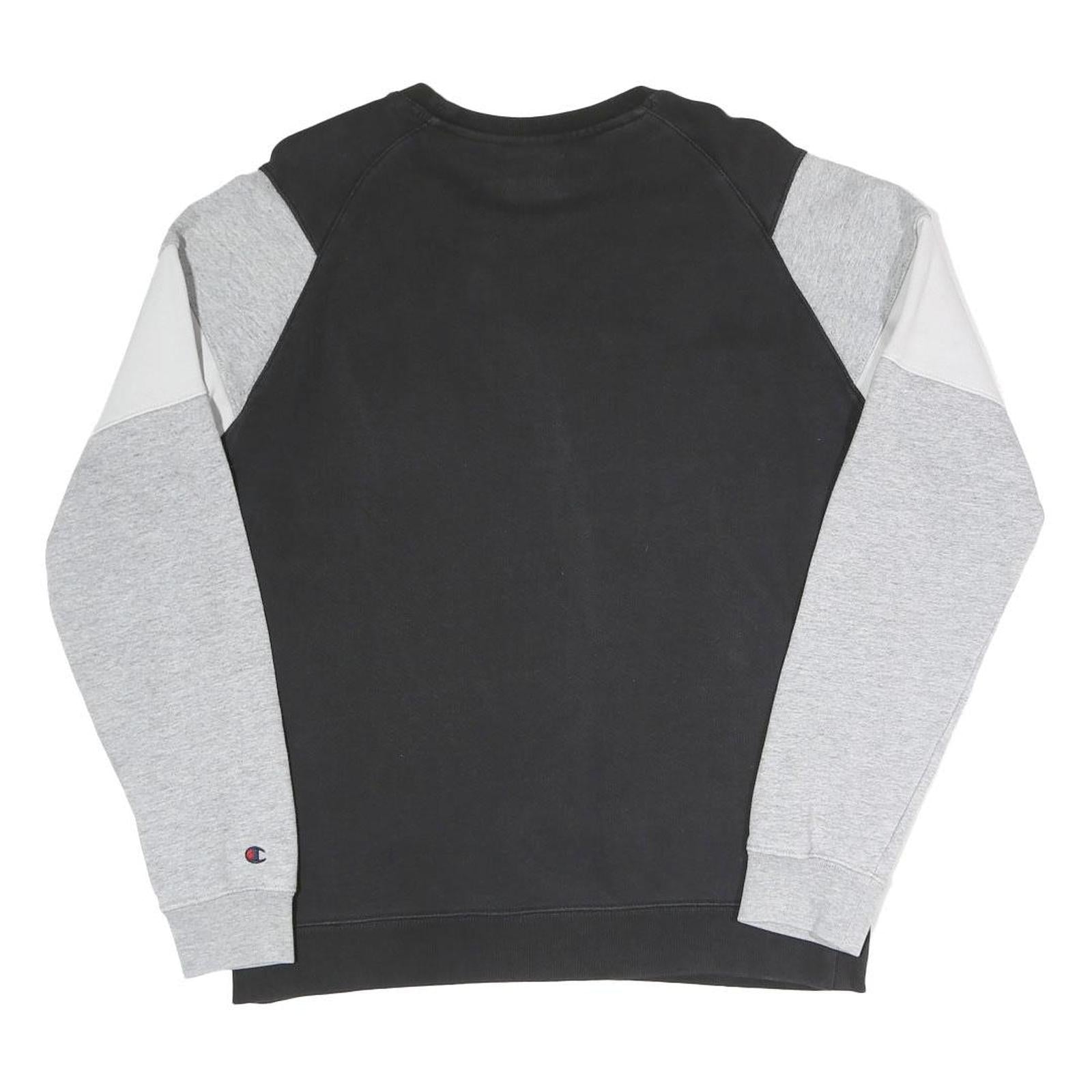 CHAMPION Mens Black & Grey Crew Neck S Cotton Blend Sweatshirt Logo Script