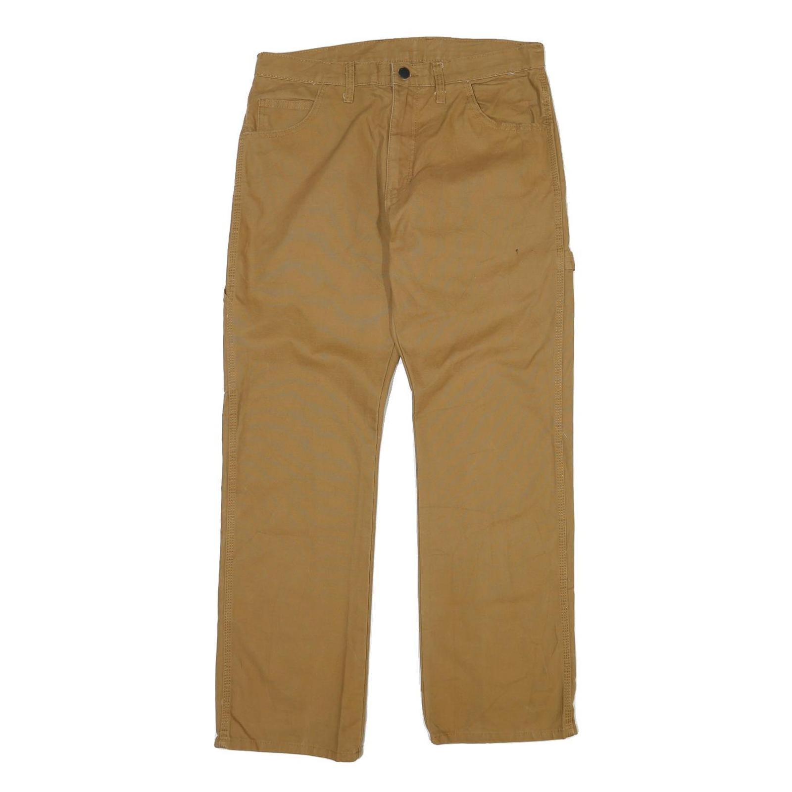 DICKIES Mens Cotton Beige Regular Fit Straight Leg Trousers W34 L31 Workwear