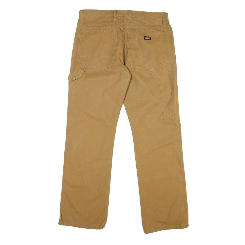 DICKIES Mens Cotton Beige Regular Fit Straight Leg Trousers W34 L31 Workwear
