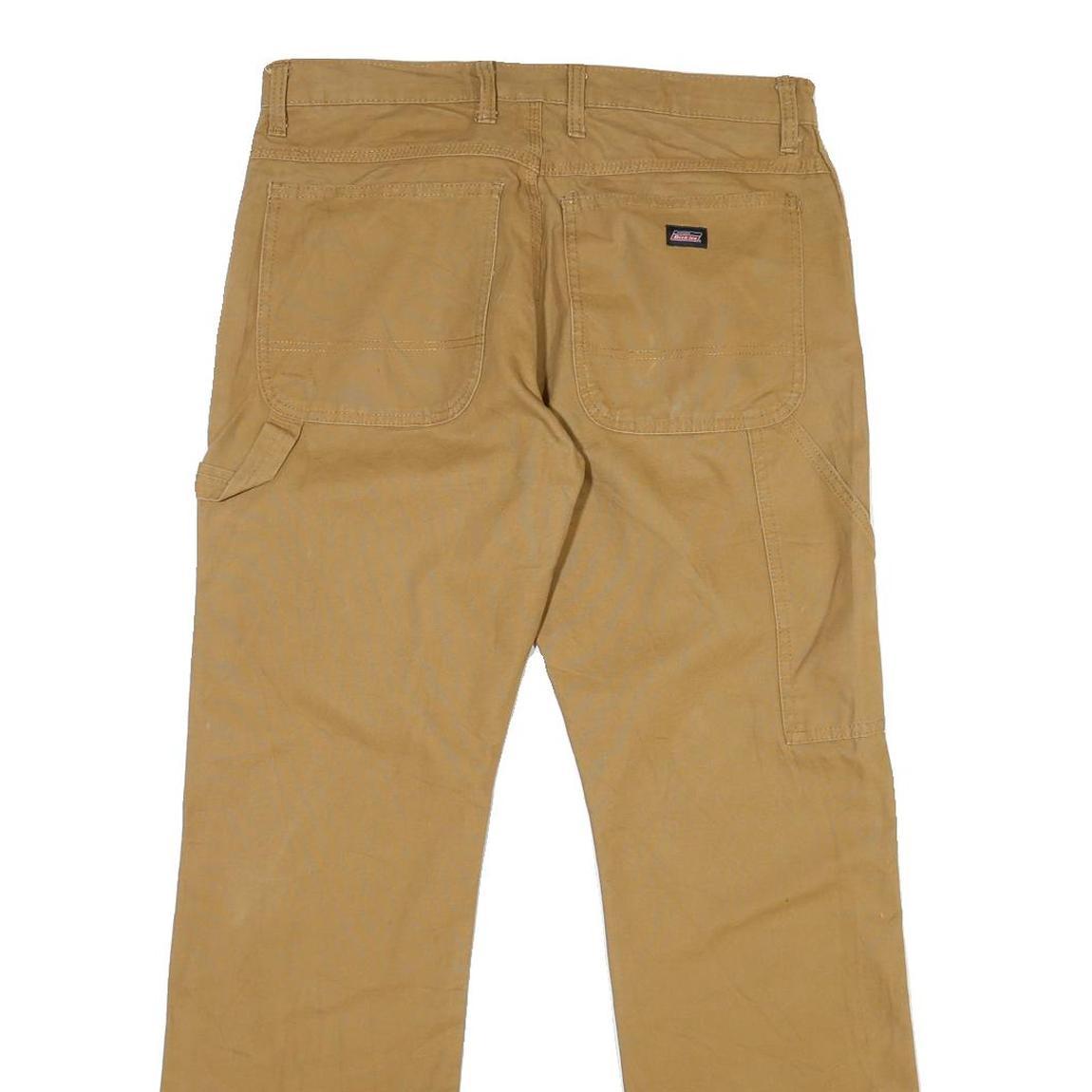 DICKIES Mens Cotton Beige Regular Fit Straight Leg Trousers W34 L31 Workwear