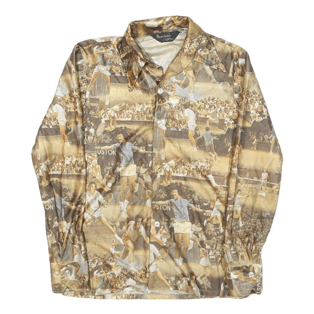 BARRISTER Mens Brown Printed Polyester Blend Shirt M Retro Tennis Design