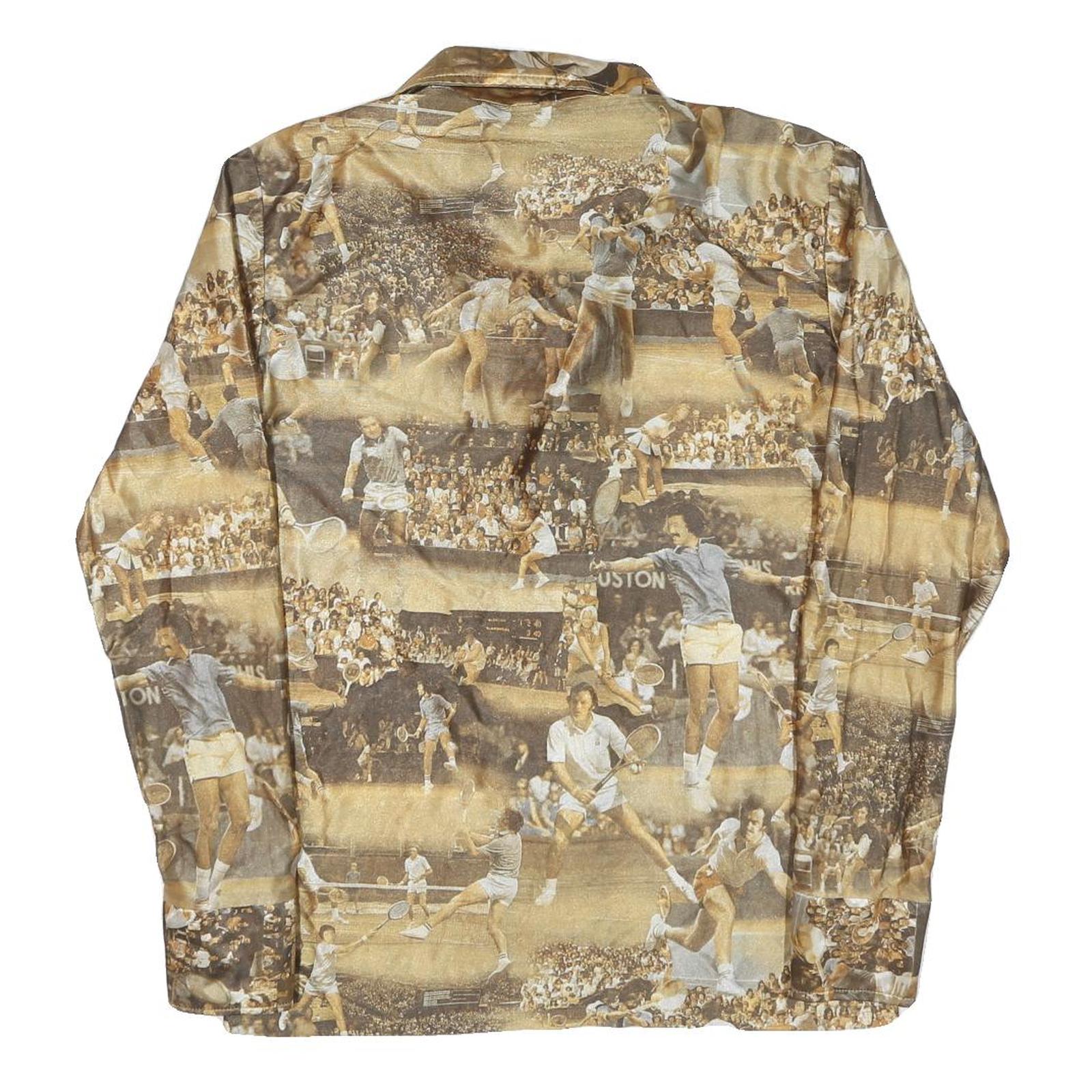 BARRISTER Mens Brown Printed Polyester Blend Shirt M Retro Tennis Design