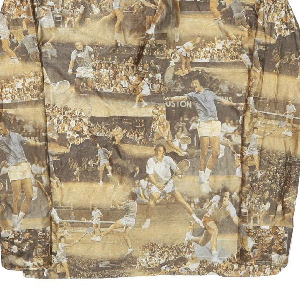 BARRISTER Mens Brown Printed Polyester Blend Shirt M Retro Tennis Design