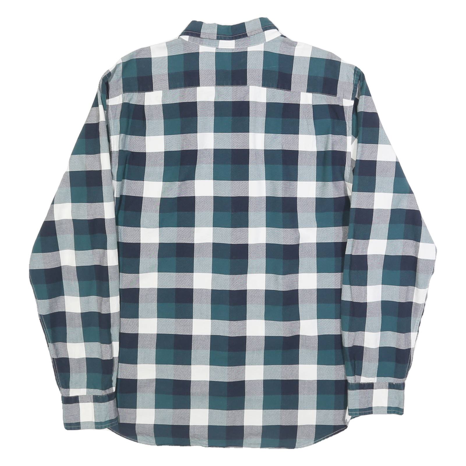 NAUTICA Mens Blue Green & White Check Shirt L Button-Down Collar Long Sleeve