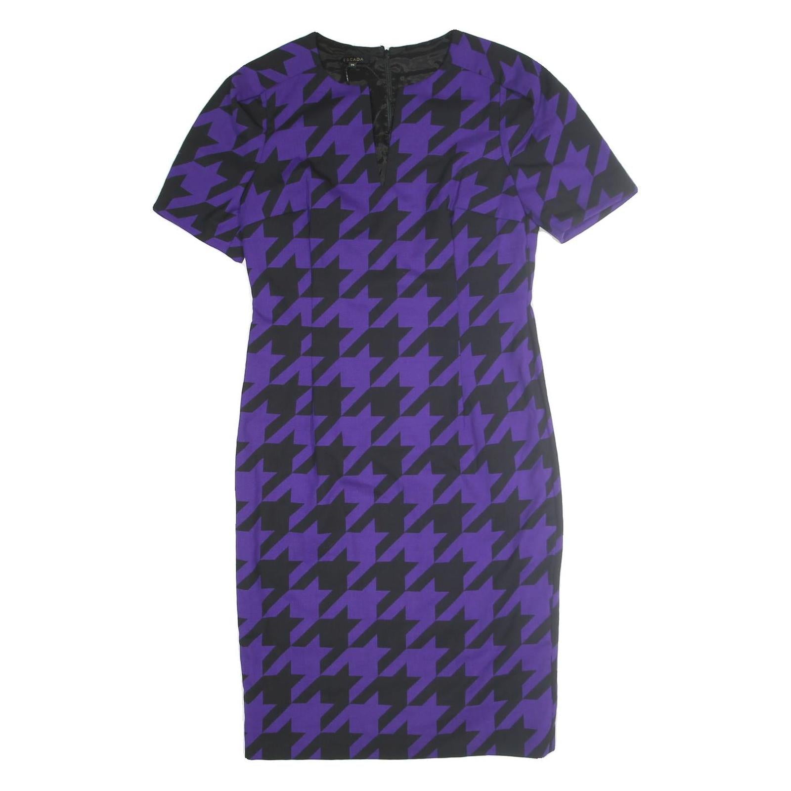 ESCADA Womens Purple & Black Cotton Blend Bodycon Woven Houndstooth Midi Dress M