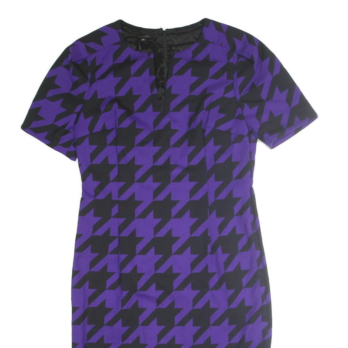 ESCADA Womens Purple & Black Cotton Blend Bodycon Woven Houndstooth Midi Dress M