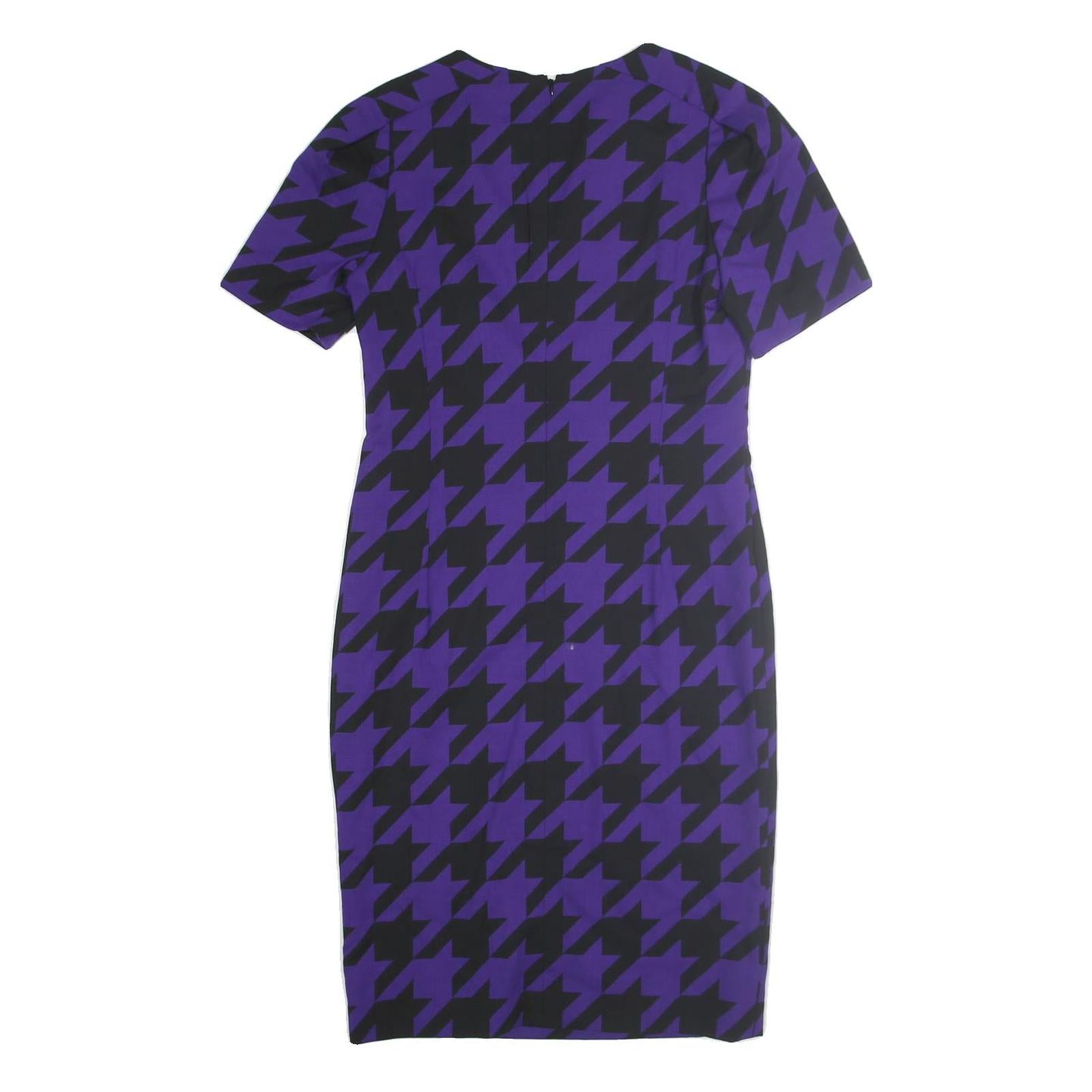 ESCADA Womens Purple & Black Cotton Blend Bodycon Woven Houndstooth Midi Dress M