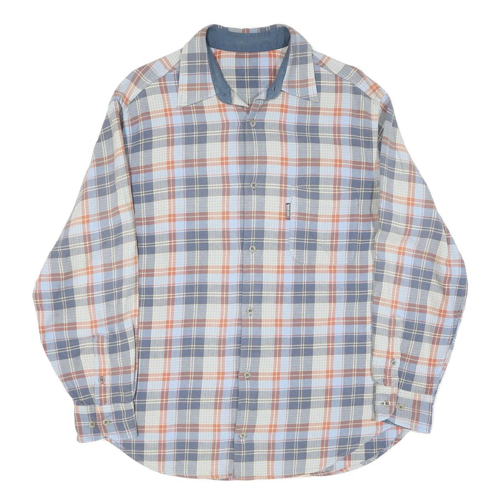Mens Blue & Orange Check Cotton Shirt M Casual Long Sleeve Button
