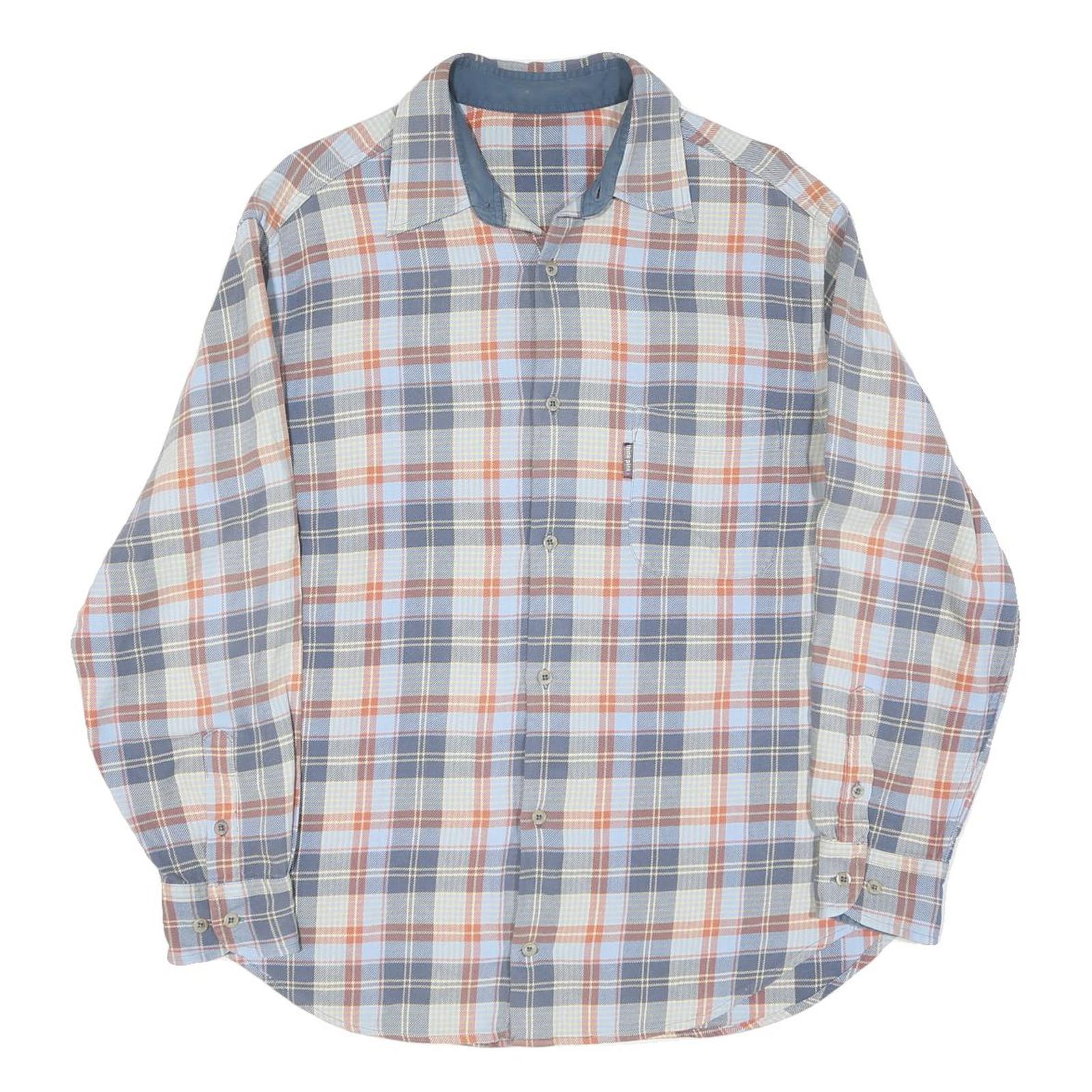 Mens Blue & Orange Check Cotton Shirt M Casual Long Sleeve Button