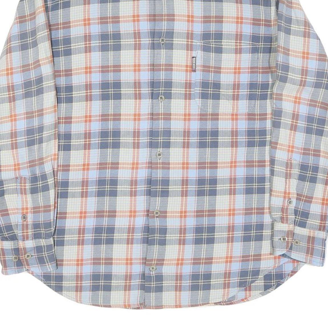 Mens Blue & Orange Check Cotton Shirt M Casual Long Sleeve Button