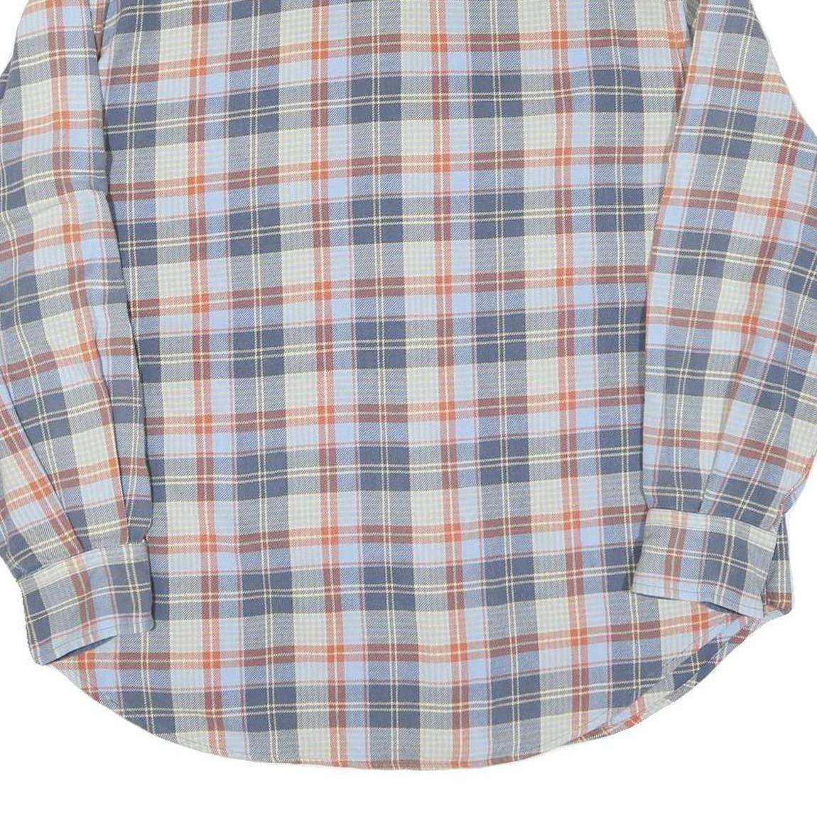 Mens Blue & Orange Check Cotton Shirt M Casual Long Sleeve Button