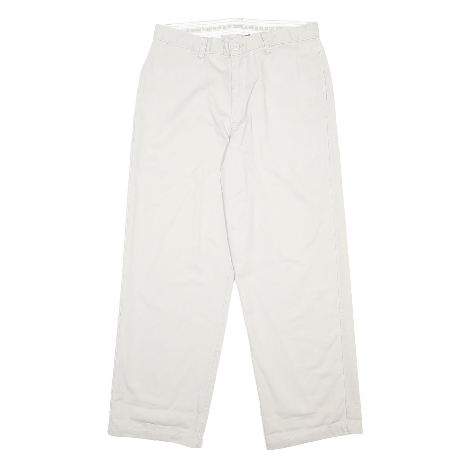 CALVIN KLEIN JEANS Mens Cotton White Relaxed Straight Trousers W32 L29 Casual