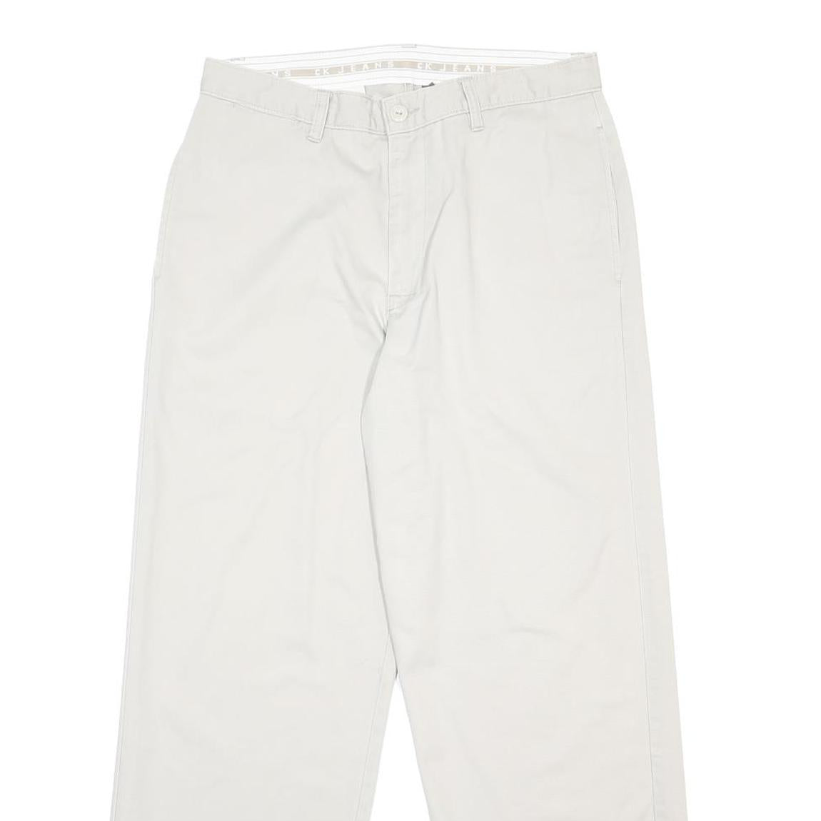CALVIN KLEIN JEANS Mens Cotton White Relaxed Straight Trousers W32 L29 Casual