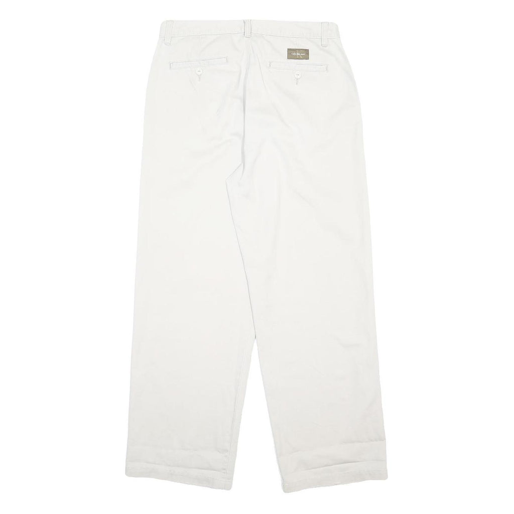 CALVIN KLEIN JEANS Mens Cotton White Relaxed Straight Trousers W32 L29 Casual