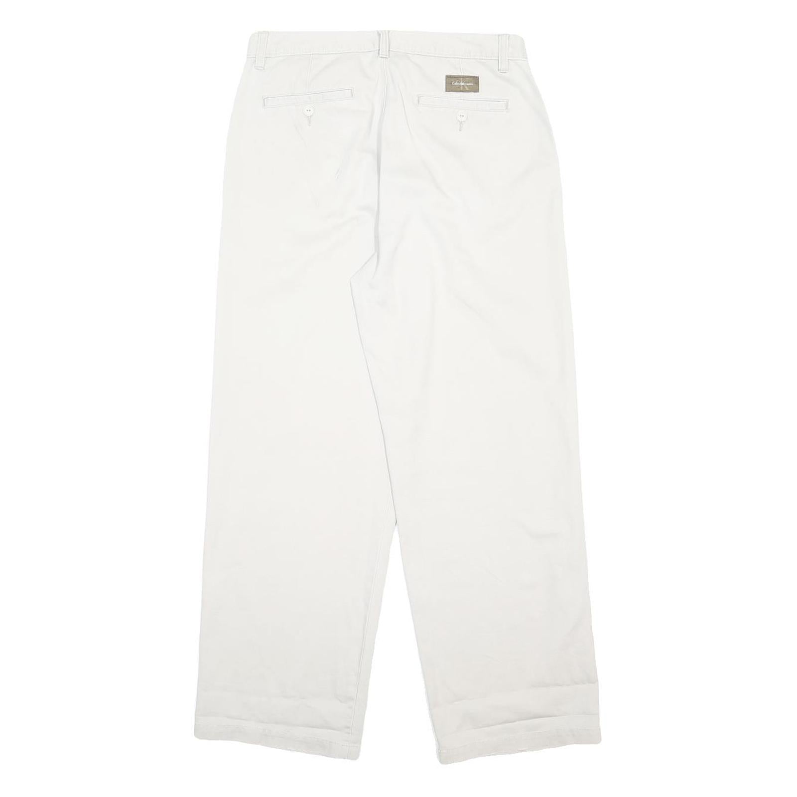 CALVIN KLEIN JEANS Mens Cotton White Relaxed Straight Trousers W32 L29 Casual