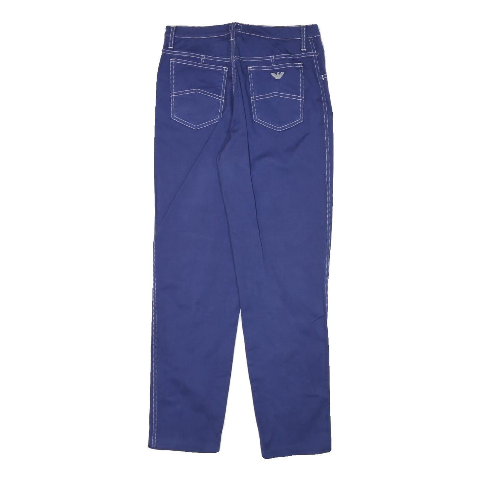 ARMANI JEANS Womens Cotton Blend Blue Slim Straight Trousers W26 L28 Stylish