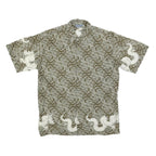 CRAZY WAVE Mens Green Cotton Blend Shirt L Dragon Print Casual Summer