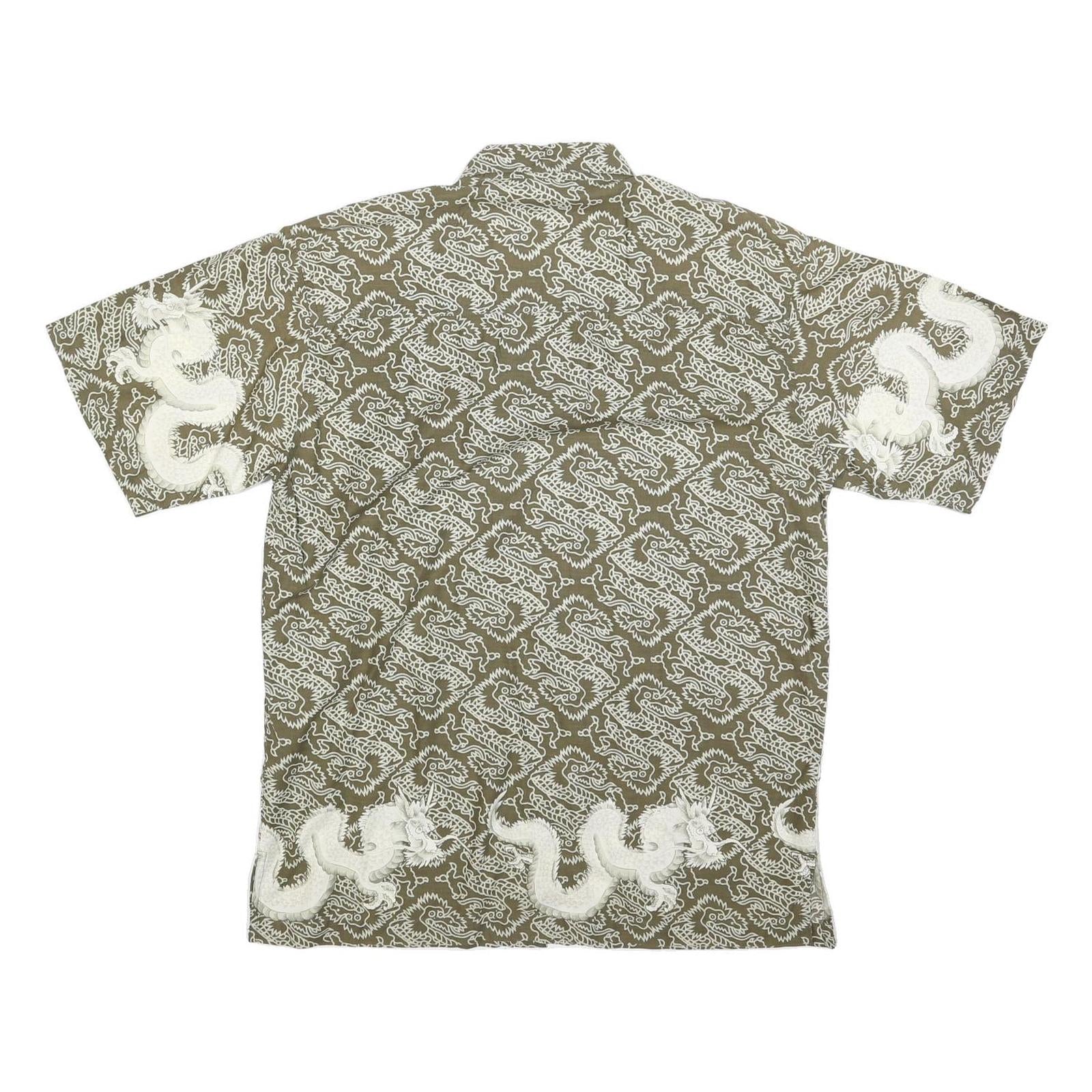 CRAZY WAVE Mens Green Cotton Blend Shirt L Dragon Print Casual Summer