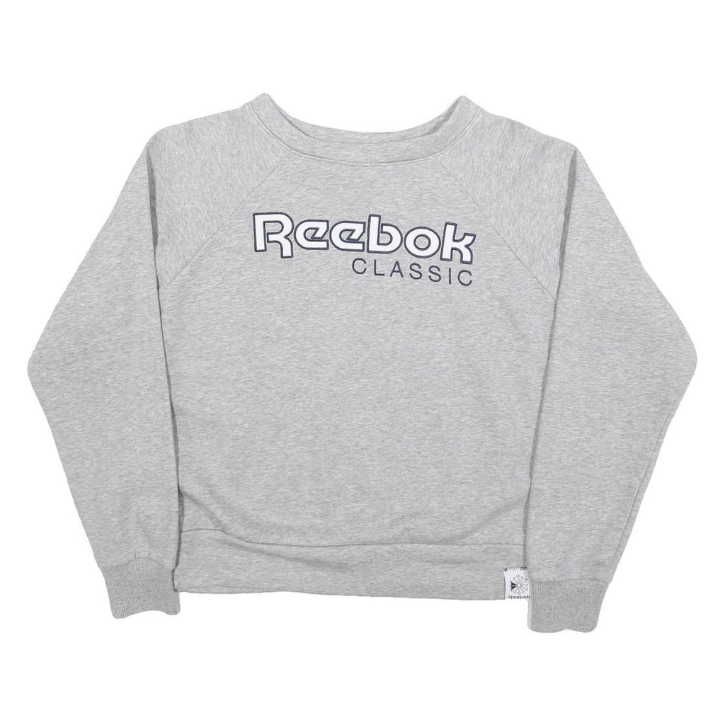 REEBOK Womens Grey Classic Crew Neck Sweatshirt S Cotton Blend Casual Pullover
