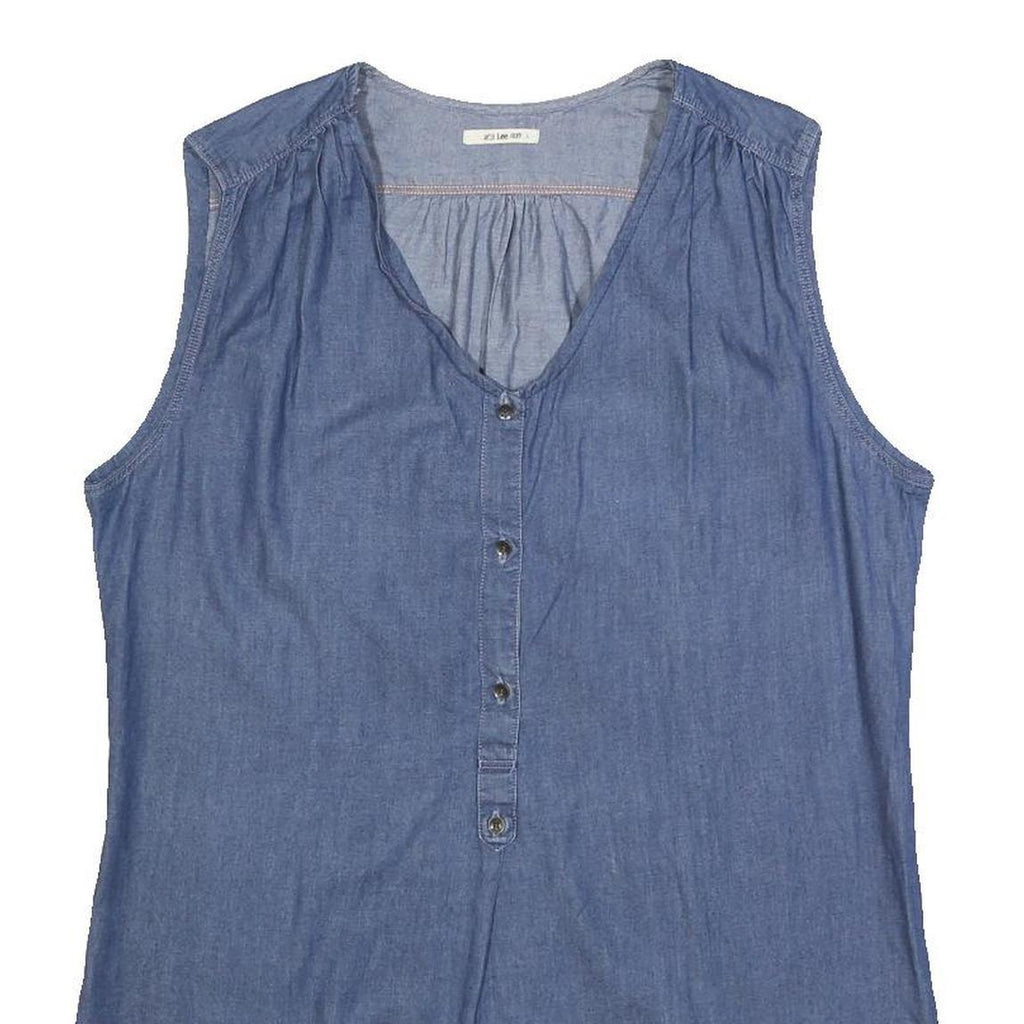 LEE Womens Blue Sleeveless V-Neck Cotton Blend Top L Casual Summer Style