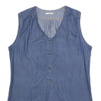 LEE Womens Blue Sleeveless V-Neck Cotton Blend Top L Casual Summer Style