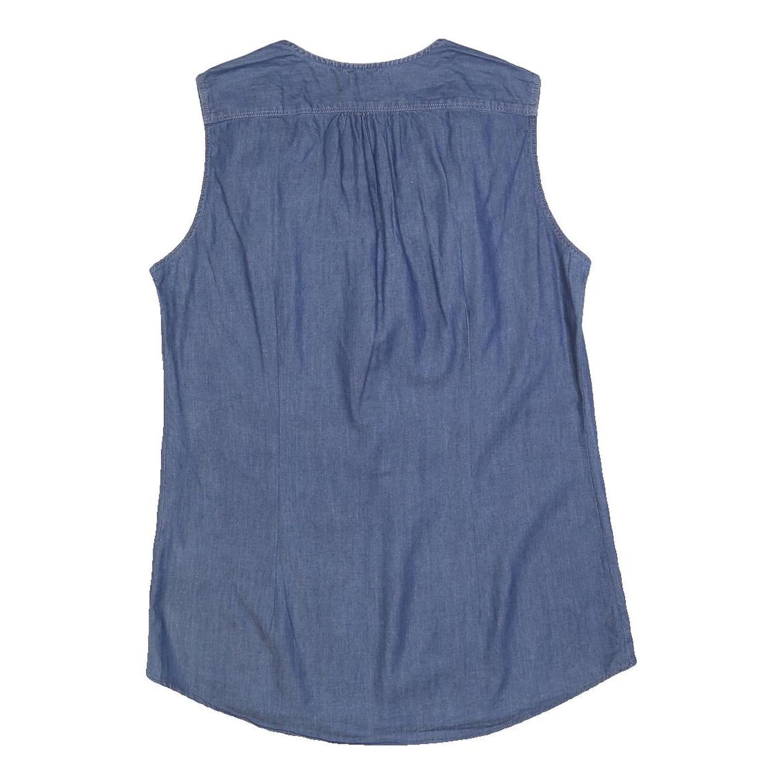 LEE Womens Blue Sleeveless V-Neck Cotton Blend Top L Casual Summer Style