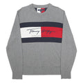 TOMMY HILFIGER Mens Grey Red & White Patterned Cotton Crew Neck Jumper L Casual
