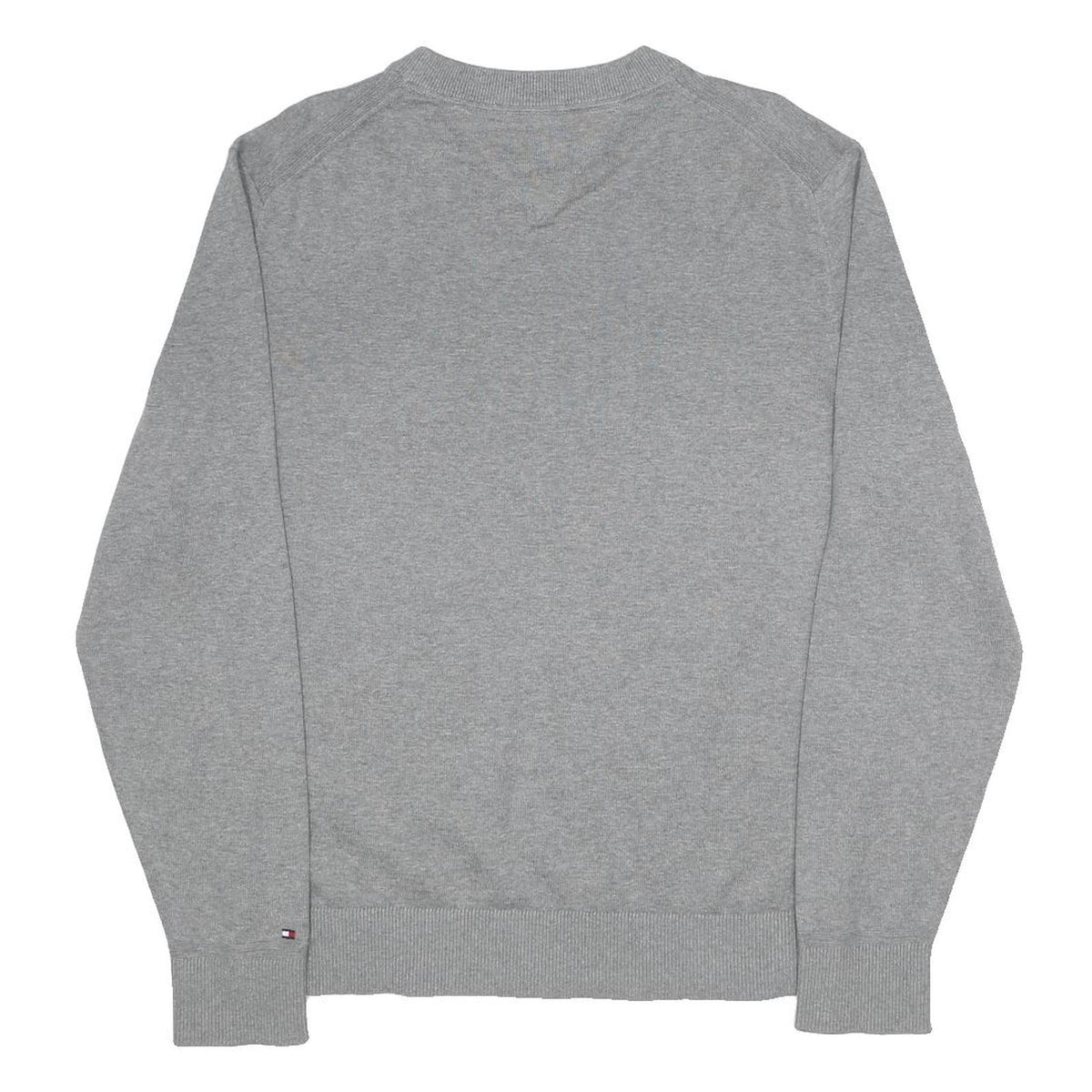 TOMMY HILFIGER Mens Grey Red & White Patterned Cotton Crew Neck Jumper L Casual