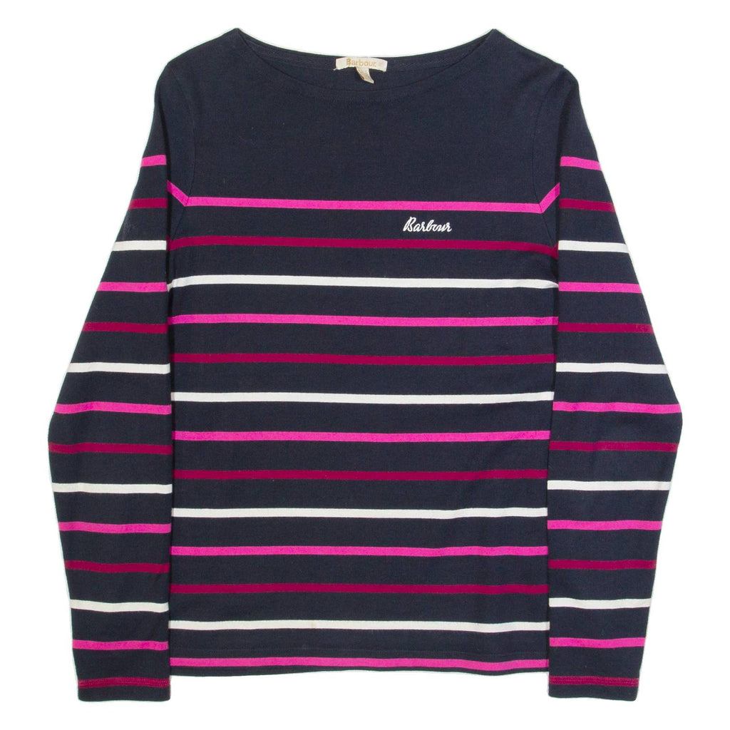 BARBOUR Hawkins Womens Patterned Jumper Blue Striped Tight Knit UK 8