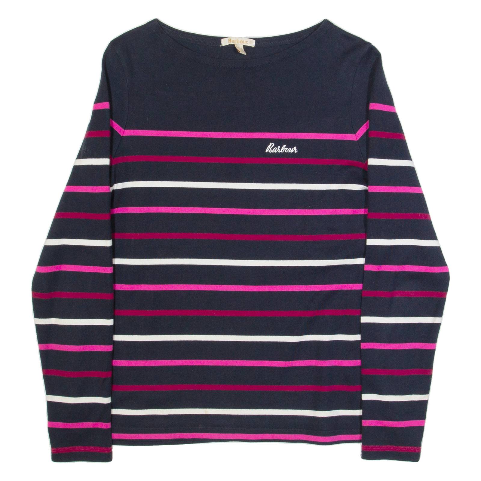 BARBOUR Hawkins Womens Patterned Jumper Blue Striped Tight Knit UK 8