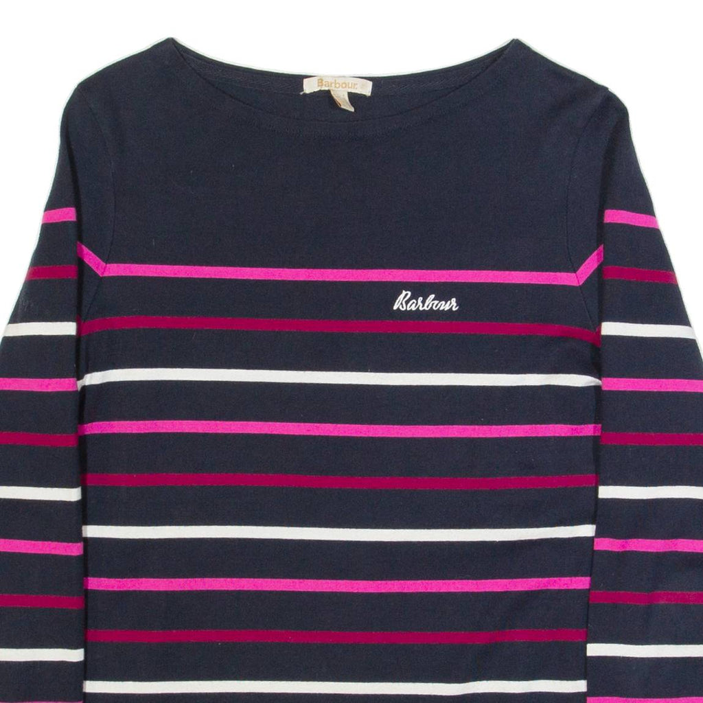 BARBOUR Hawkins Womens Patterned Jumper Blue Striped Tight Knit UK 8