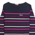 BARBOUR Hawkins Womens Patterned Jumper Blue Striped Tight Knit UK 8