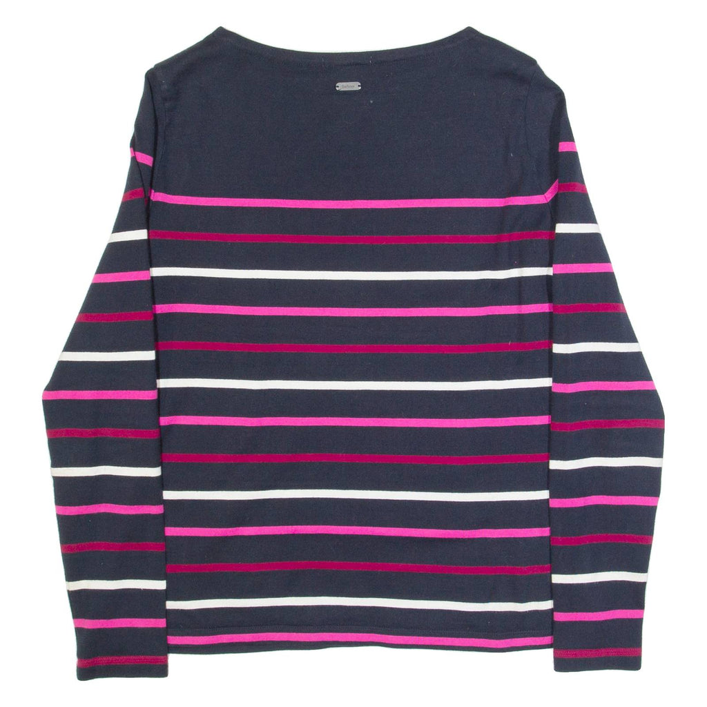 BARBOUR Hawkins Womens Patterned Jumper Blue Striped Tight Knit UK 8
