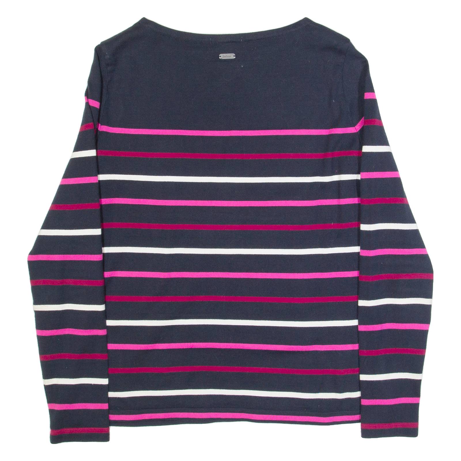BARBOUR Hawkins Womens Patterned Jumper Blue Striped Tight Knit UK 8