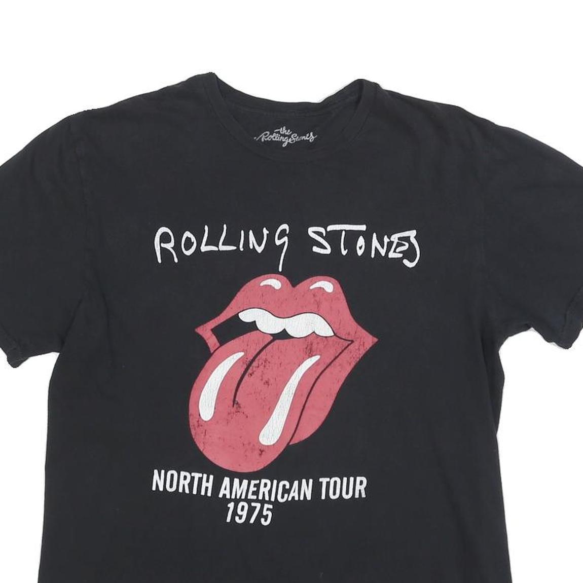 THE ROLLING STONES Mens Black North American Tour 1975 Graphic T-Shirt M Short