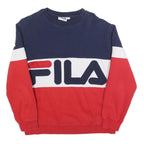 FILA Womens Blue & Red Cotton Blend Crew Neck Sweatshirt S Logo Print